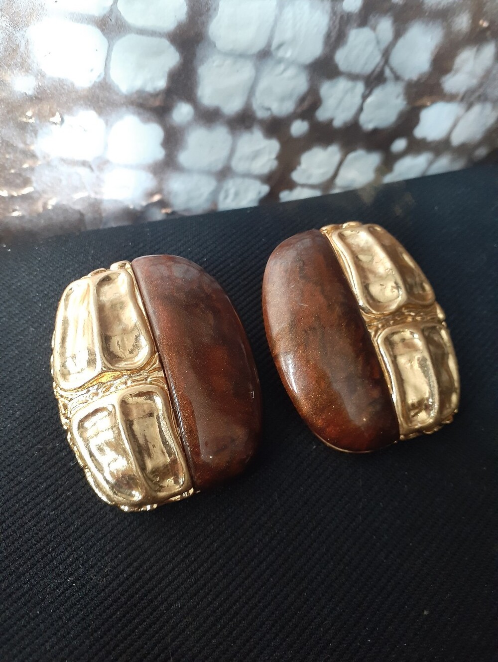 Zara Nwot Goldtone and Marbled Brown Resin Statement Women's Fashion Jewelry